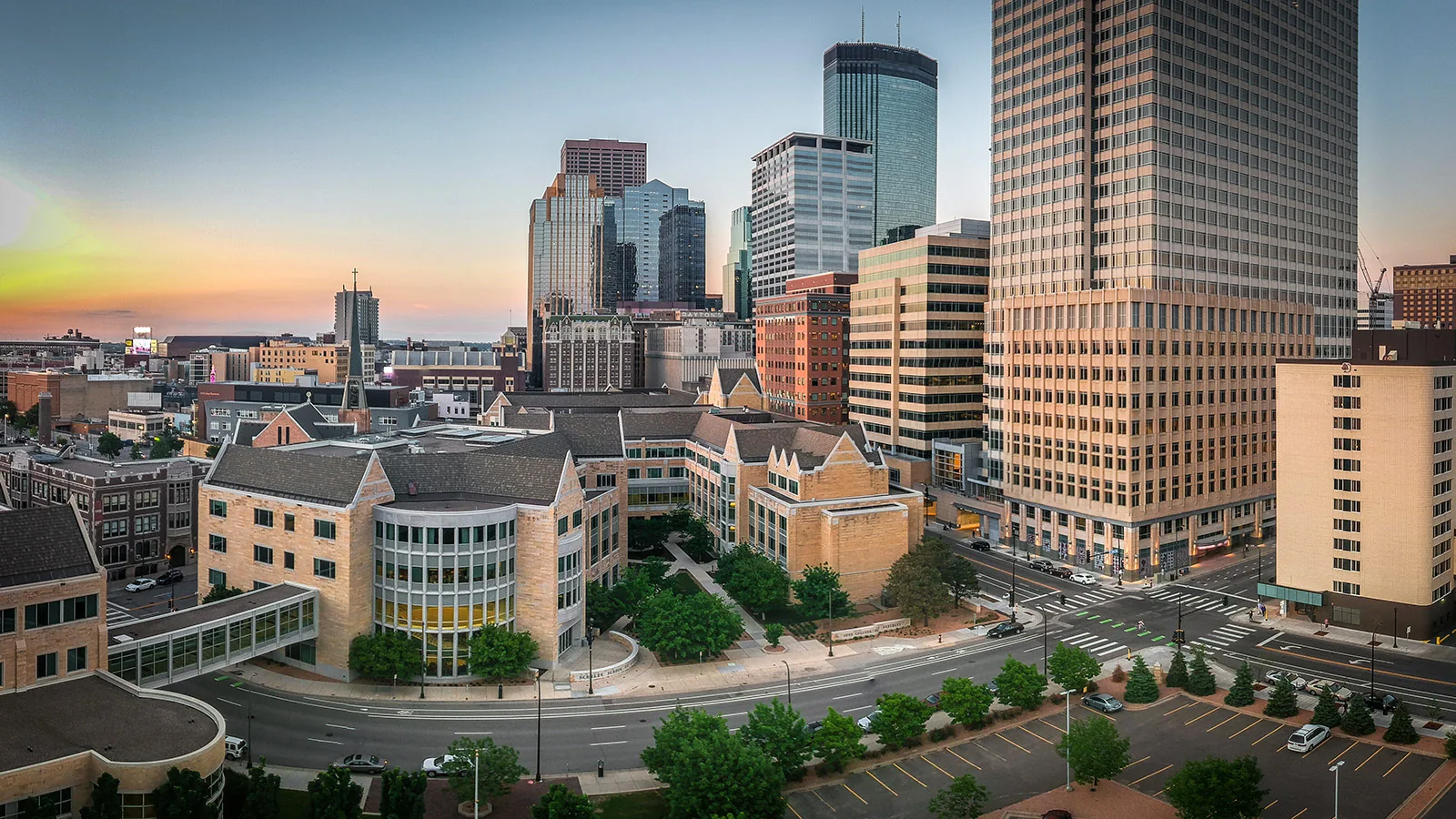 Downtown buildings in warm evening light